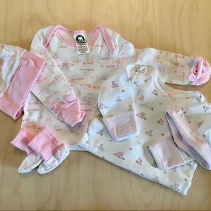 2 Bunny Mitten Cuff Gowns w/ matching hats